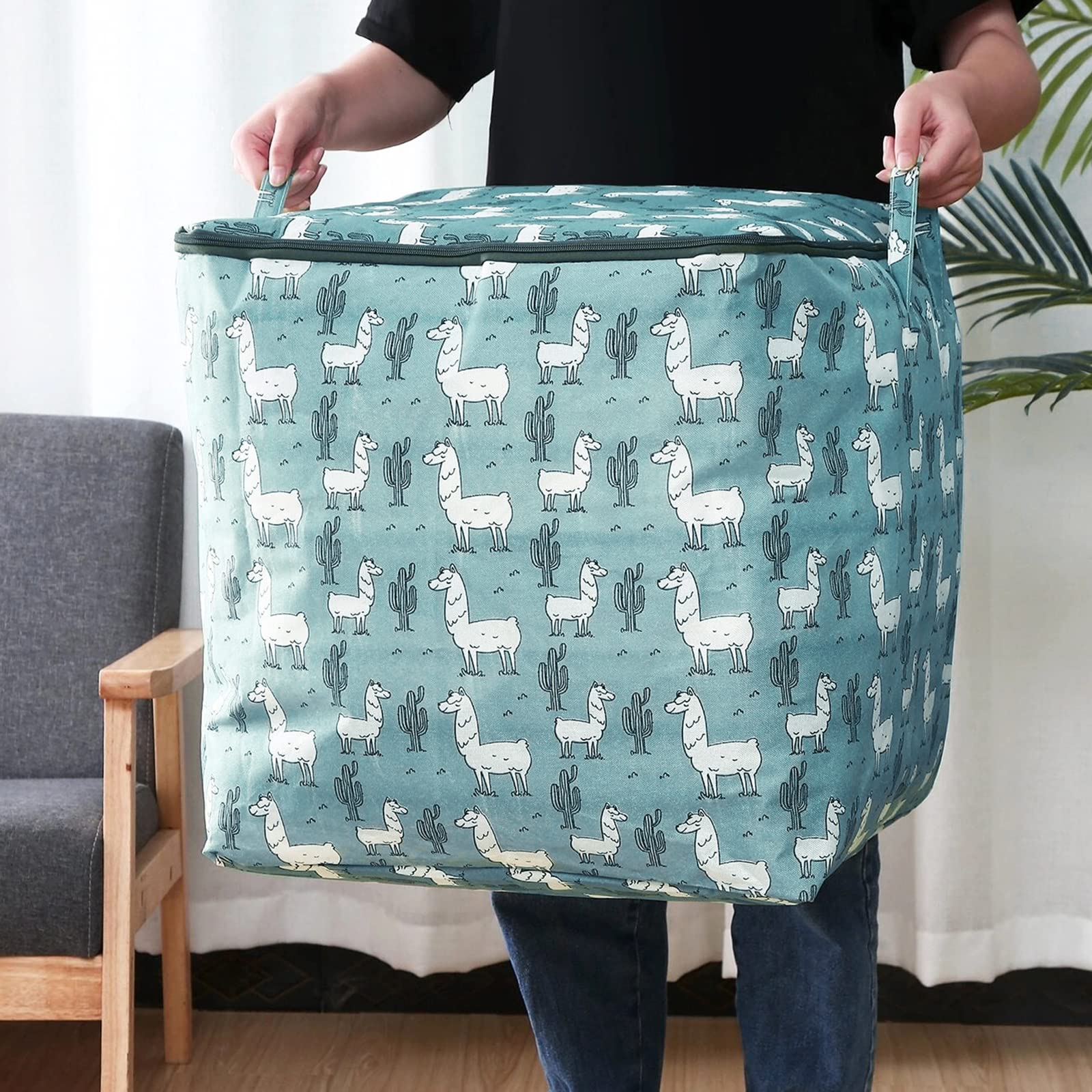 Wolpin Large Size Quilt Storage Bag Underbed With Zip Closure & Handle | Moisture-Proof, Foldable, Waterproof | Clothes Blankets